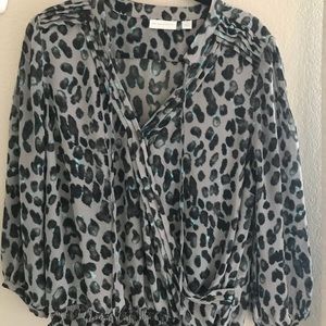Gray Black and Turquoise Cheetah Blouse